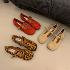 LBSFY  -  Leopard Women Shoes Flats Mary Jane Walking Casual Spring Fashion Woman Dress Buckle Retro Single Shoes Zapatillas De Muje