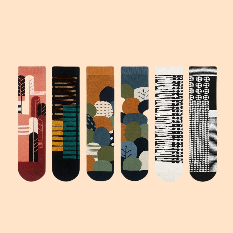 Lbsfy 5 Pairs Fashion Harajuku Socks Novelty Creative Illustration Unisex Socks Men and Women Soft Cotton Mid Tube Socks Sets Lovers