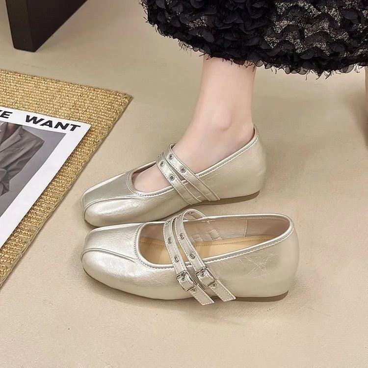 LBSFY -Designer's Minimalist Internal Increase Mary Jane Shoes Women's Belt Buckle Ballet Shoes 2025 Elegant Woman Flat Dress Shoes