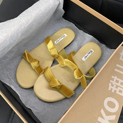 LBSFY  -  2024 Summer New Women Slipper Fashion Bow-knot Ladies Elegant Slides Flat Heel Soft Outdoor Vaction Open Toe Slides Sh