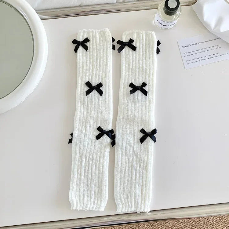 Lbsfy New Japanese Bow JK Knitted Leg Socks Wool Pile Socks Leg Warmer Y2k Punk Harajuku Leg Cover Pile  Korean Leg Socks
