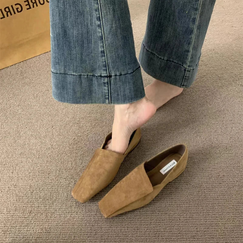 LBSFY -Flats Women Loafers Shoes Elegant Leather Square Toe Soft Shoes 2026 Trend New Brand Winter Walking Comfort Chaussures Femme