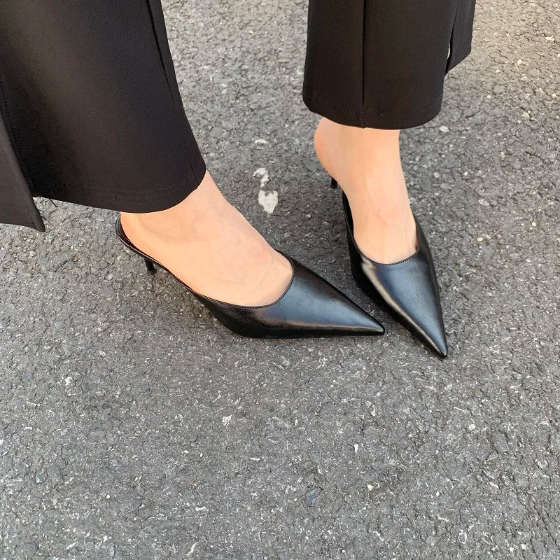 LBSFY -Spring New Brand Women Slipper Pointed Toe Slip On Ladies Mules Thin Low Heel Outdoor Dress Sandal Shoes