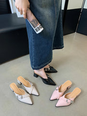 LBSFY  - Pointed Toe Women Slides Mules Shoes Thick High Heels Summer Outside Party Pumps Belt Buckle Shallow Slip On Party Pumps 35-39