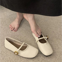 LBSFY -Flat Shoes for Women's 2025 Spring New Style French Retro Versatile Square Toe Shallow Mouth Pumps for Women Mary Jane Shoes