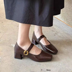 LBSFY -New Style Fashionable Designer Vintage Women Mary Jane Shoes Women's Square Toe Shoes Spring Autumn Elegant Low Heels Sandals