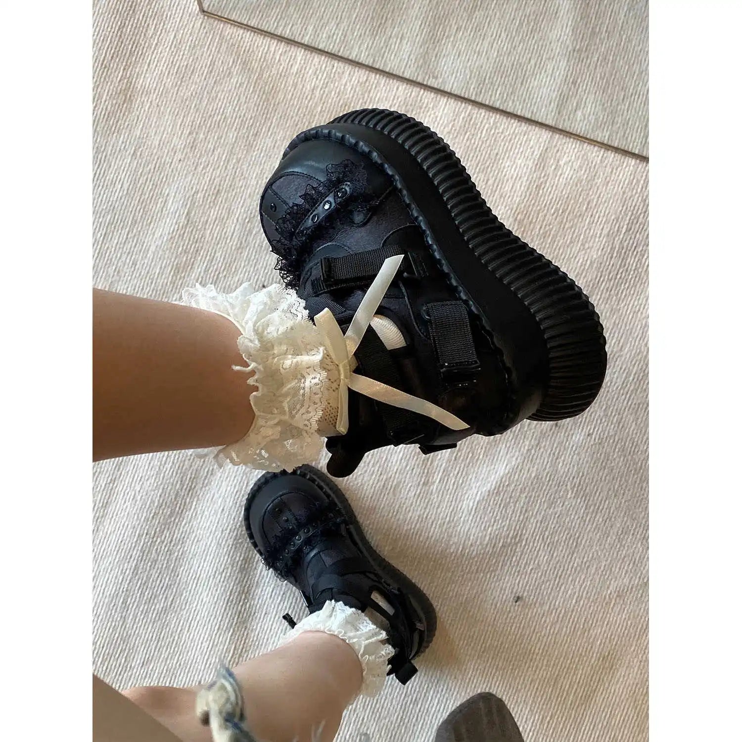 LBSFY  -  Thick Soled Shoes, Children's Summer Hollow Sandals, 7Cm Height Increasing Lolita Jk Mary Jane Shoes