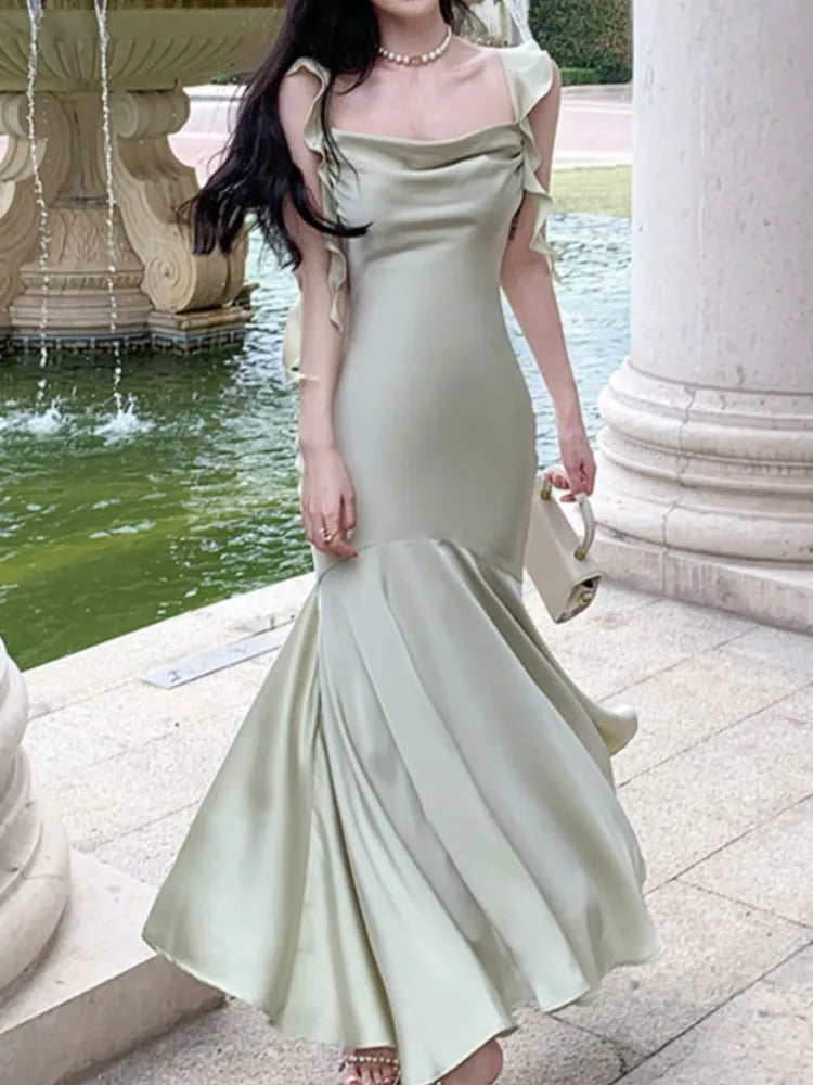 LBSFY -Elegant Chic Ruffles Women's Mermaid Dresses 2025 Summer New Fashion Bodycon Strap Vacation Vestidos Wedding Party Clothing