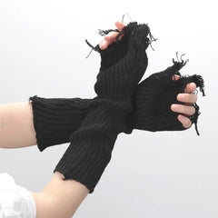 Lbsfy Gothic Anime Soft Gloves Autumn Winter JK Girls Mittens Oversleeve for Women Men Cool Tattered Style Cuff Fingerless Arm Warmers