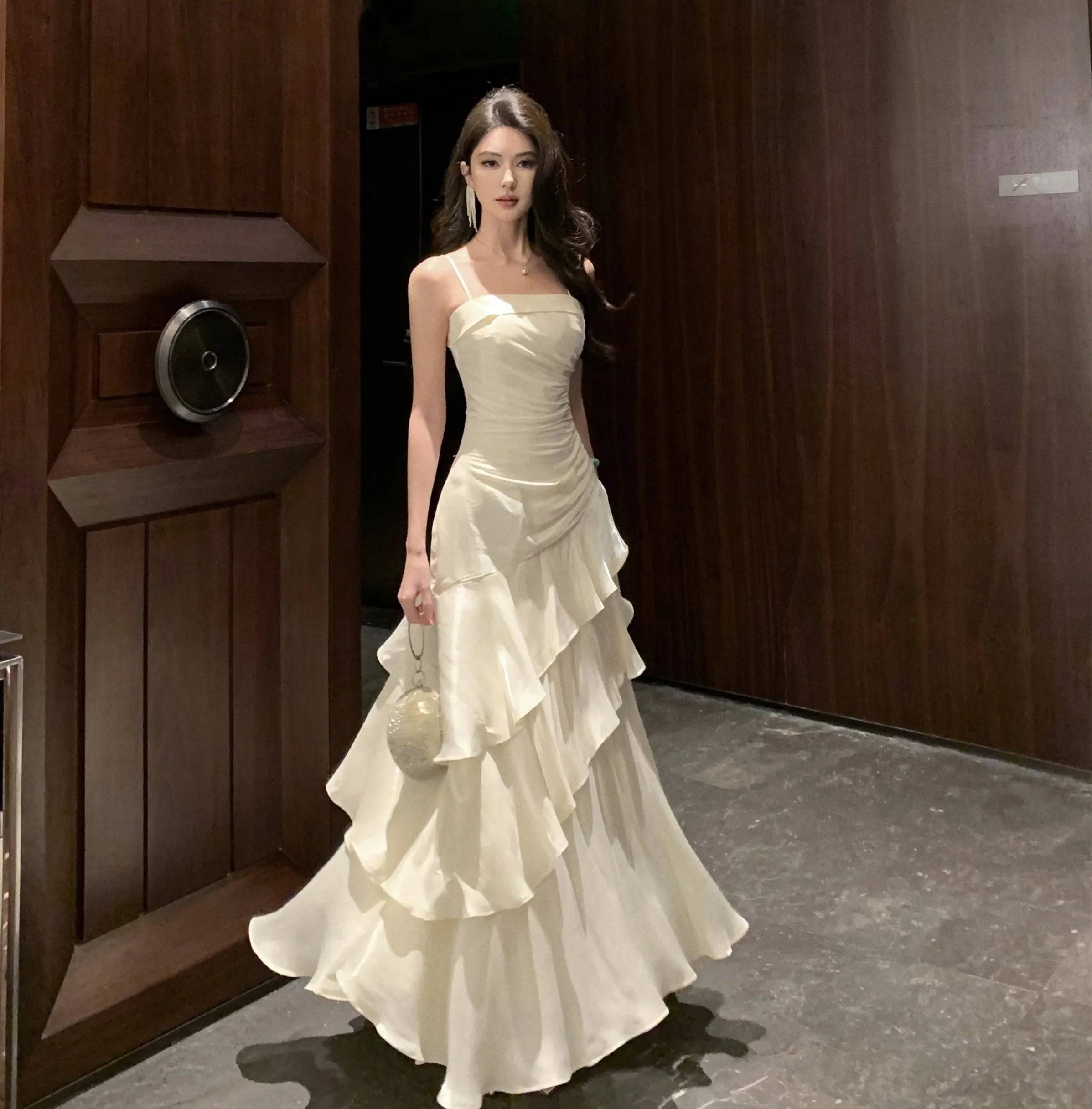 LBSFY -Women's Ruffles Elegant Sexy Mermaid Dresses French Princess Slim Fit Zipper Party Long Dress 2025 New Fashion Prom Evening Robe