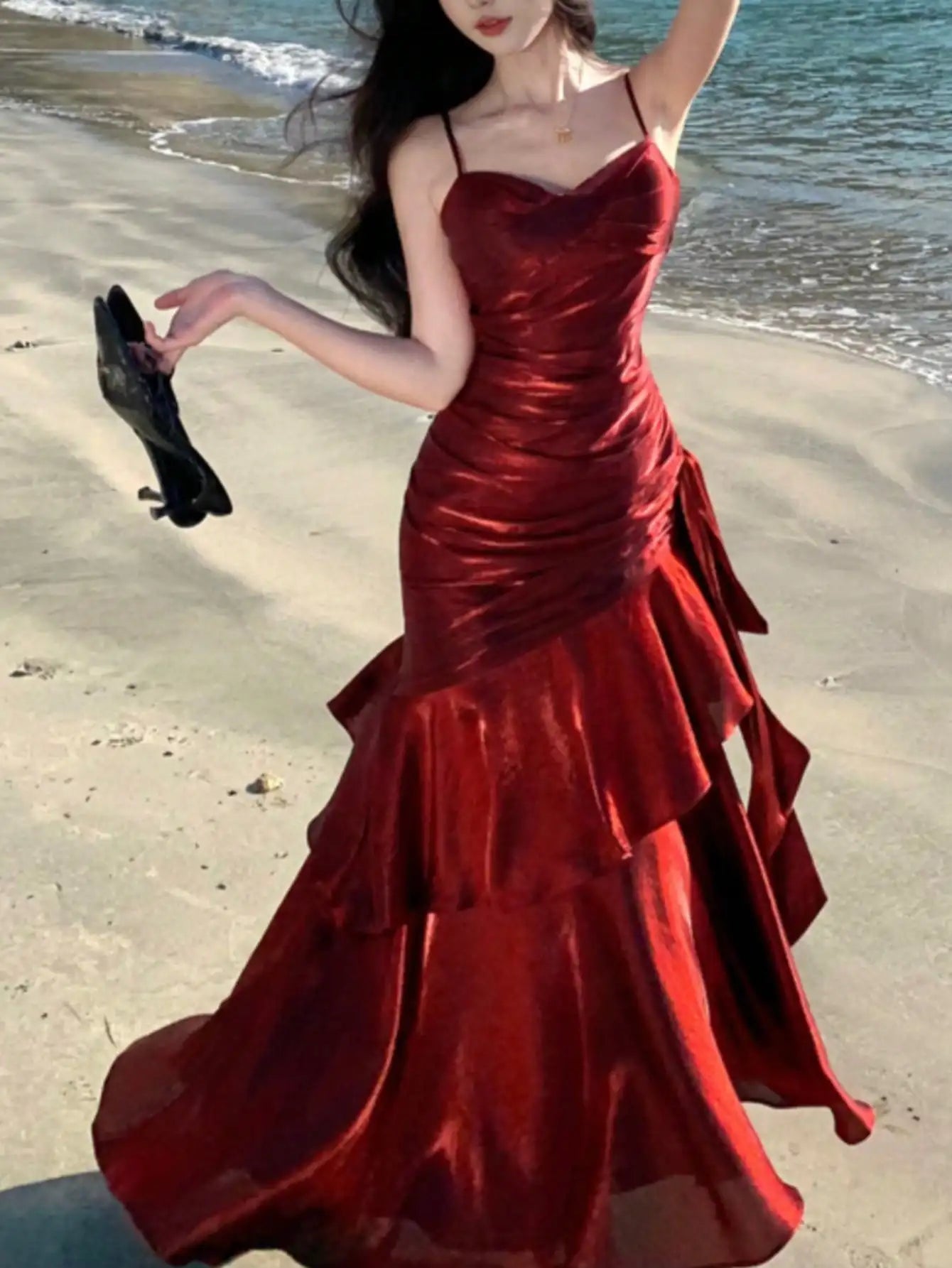 LBSFY -Elegant Spaghetti Straps Ruffles Graduation Party Dress Slim Waist Women Wedding Bridesmaid Dresses Festival Formal Clothes 2025