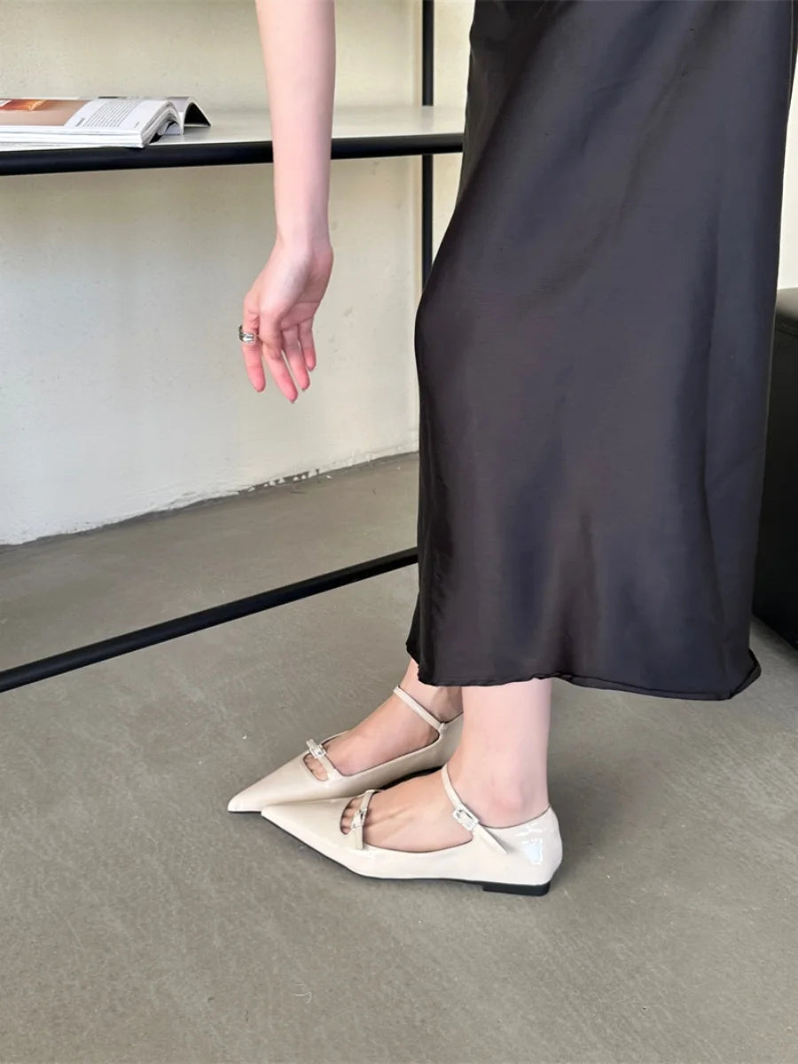 LBSFY  -  2024 Ladies Women Flat Shoes Fashion Brand Buckle Women Elegant Laofer Shoes Flat Heel Slip On Dress Ballerinas Shoes