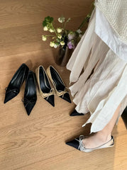 LBSFY  -  Sexy Women Pumps Office Shoes Pointed Toe Autumn Spring Dress Party Pumps Black Khaki Silver Shallow Slip On Elegant Bow Design