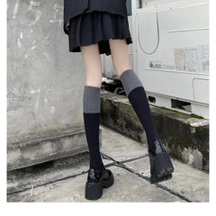 Lbsfy Socks Woman Autumn Winter Thin Warm Lolita Cute Thigh High Long Stockings Black Grey Patchwork JK Versatile Socks for Women