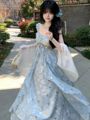 LBSFY -Summer French Fairy Print Long Dresses Women Fashion Ruffles Elegant A-Line Birthday Party Vestido Female One Piece Clothes New
