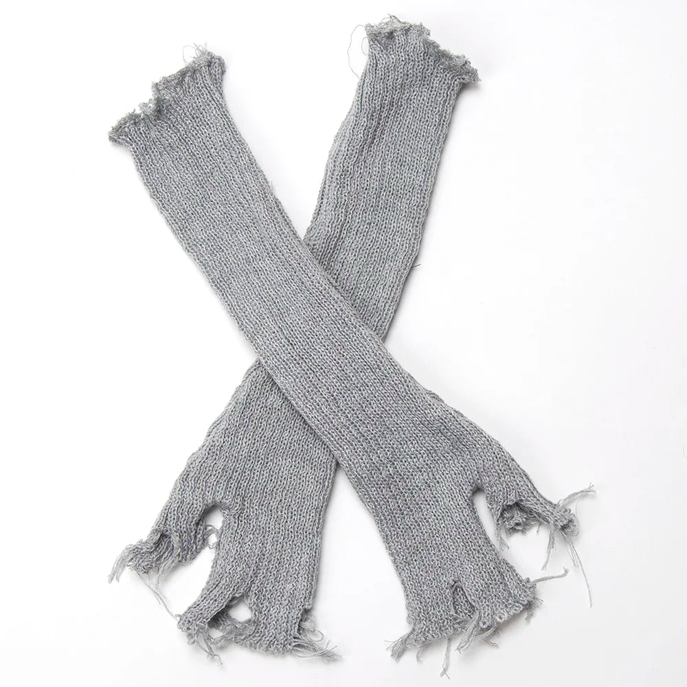 Lbsfy Gothic Anime Soft Gloves Autumn Winter JK Girls Mittens Oversleeve for Women Men Cool Tattered Style Cuff Fingerless Arm Warmers