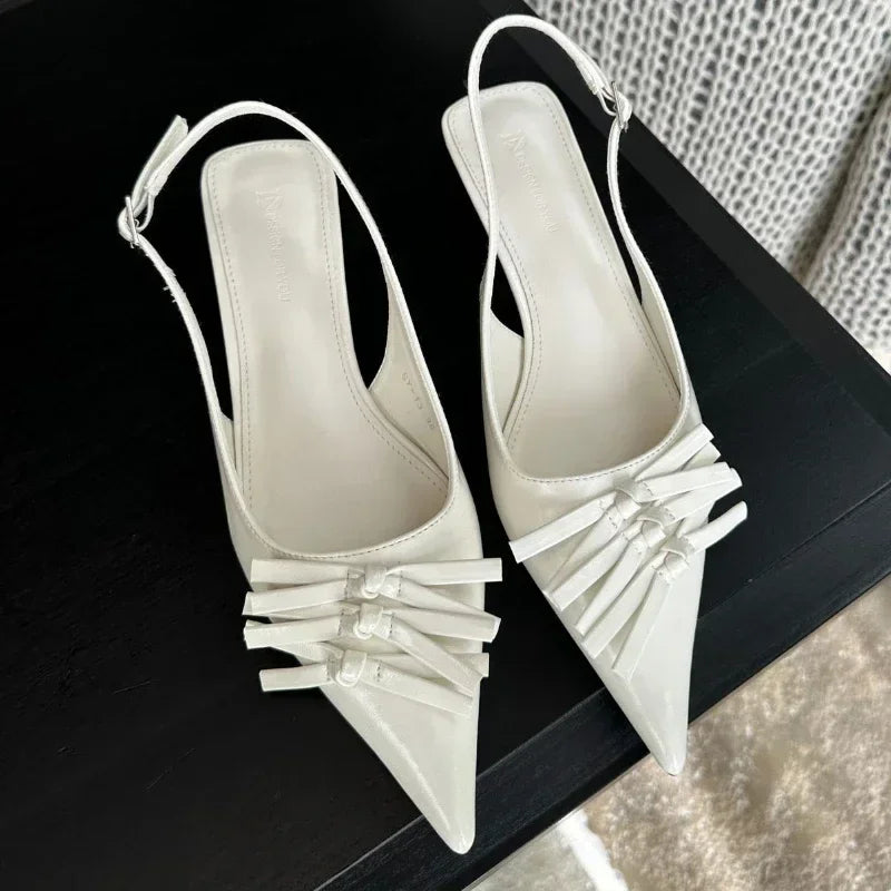Lbsfy Bowknot Designer Kitten Heel Sandals Women Summer Elegant High Heels Female Shallow Pointed Toe Pumps Dress Shoes Women