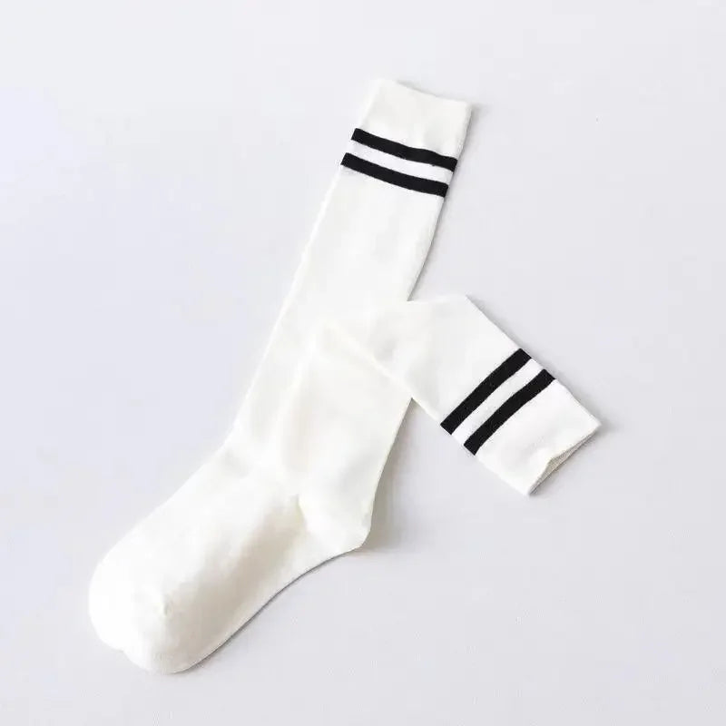 Lbsfy Sports Style Calf Socks Japanese Korean Student JK Stripe College Style Girl Cotton Socks Pile Up Socks Baseball Stockings