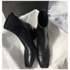 LBSFY -New Women's Metal Hollow Heel Iron Head Metal Pointed Toes Modern Short Boot for Women Winter Street Style Low Heel Boots Female