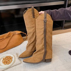 LBSFY -New Style Fashion Winter Street Style Pointed Toe Knee-High Boots Women Low Heels Shoes Female Long Booties Zapatos De Mujer