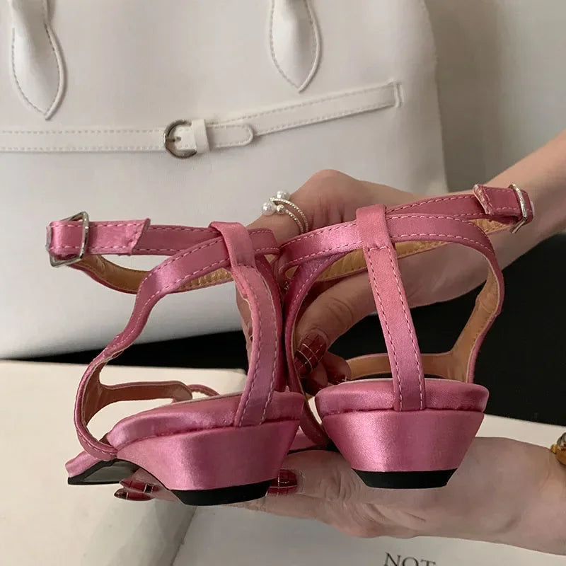 Lbsfy Footwear Women Summer 2025 Pointed Toe Flip Flops Female Ankle Strap Elegant Low Heel Concise Fashion Brand Roman Sandals Ladies