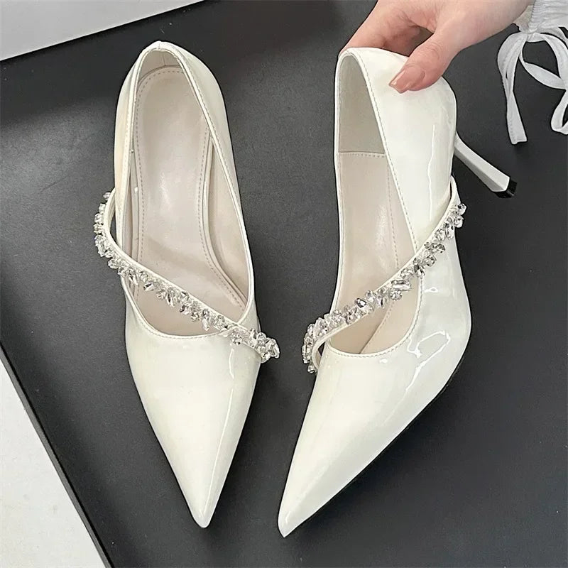 Lbsfy Rhinestone Chain Sexy Thin High Heels Women Pointed Toe Pumps Office Shoes Female Fashion Elegant Dress Shoes Zapatos De Mujer