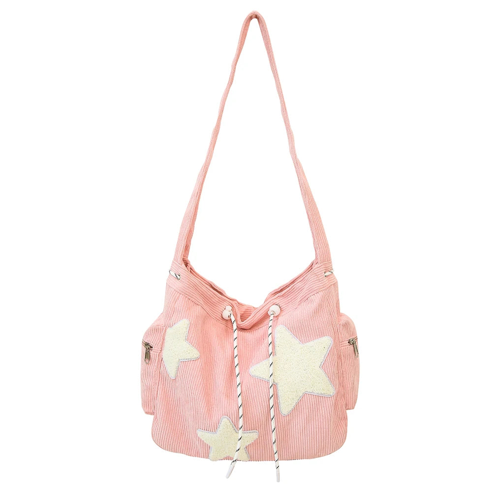 LBSFY -Large Capacity Corduroy Bag, Women's Single Shoulder Casual Five Pointed Star Crossbody Bag, Versatile Tote Bag