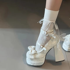 LBSFY -Platform High Heel Women's Mary Jane Shoes Fashion Butterfly-knot Shoes Spring Autumn Wedding Party Shoes
