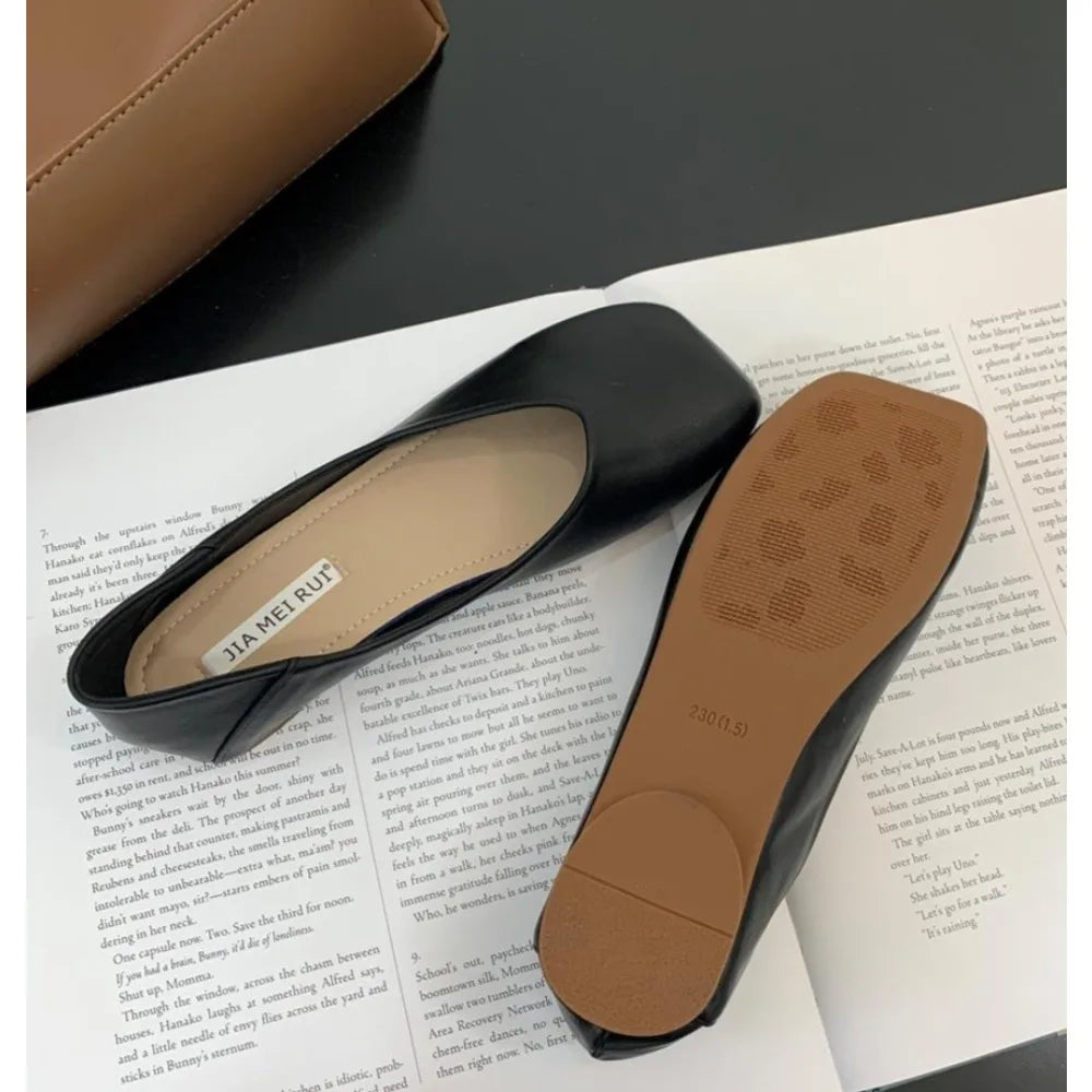 LBSFY -Women Cute Light Weight Spring Slip on Leather Flat Shoes Lady Casual Brown Office Casual Single Shoes Loafers Zapatos De Mujer