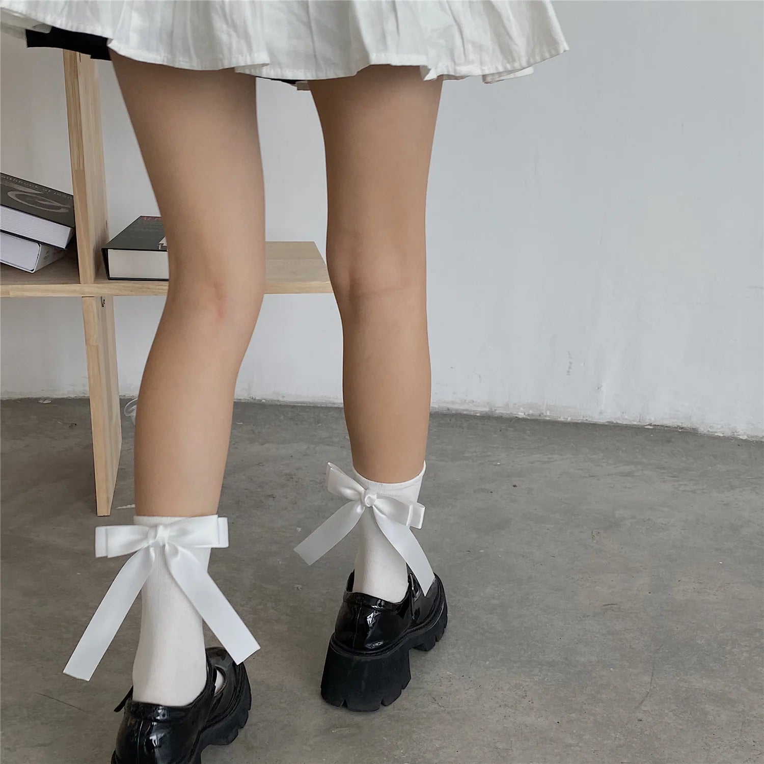 Lbsfy Women's Socks Spring Summer New Handmade Heel Socks Lolita Cute Bow Cotton Mid length Women's Socks bow fairy stocking