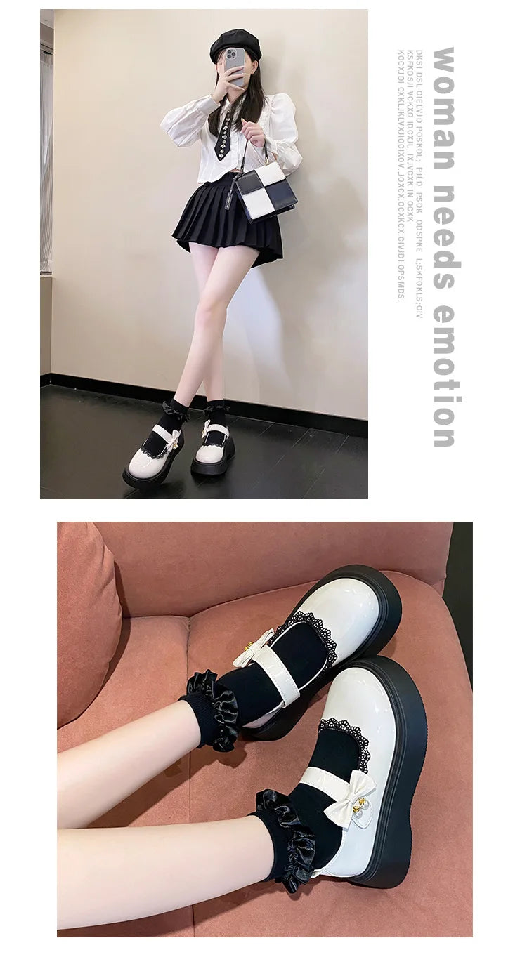LBSFY -2025 New Fashion Lace Women's Pumps Spring Autumn Mary Jane SHOES Sweet Butterfly Knot Platform Casual Lolita Ladies Shoes