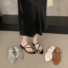 LBSFY - Summer New Brand Women Slipper Fashion Narrow Band Slip On Flip Flop Thin Low Heel Outdoor Dress Sandal Slides