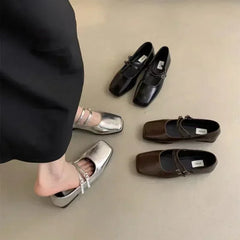 LBSFY -New Square Toe Comfortable Casual and Versatile Spring and Summer Flat Shoes Elegant and Fashionable Retro Women's Shoes