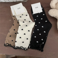 Lbsfy New Women Socks Cotton Ruffle Love Print Socks Middle Tube Autumn Spring Winter Sweet Style Socks Japanese Girls Socks