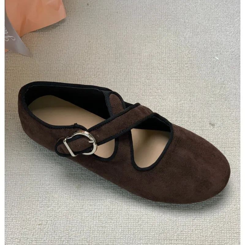 LBSFY -Luxury Spring New Women's Leopard Horsehair Narrow Band Cross Strap Flats Round Toe Leisure Soft Comfortable Female Ballerinas