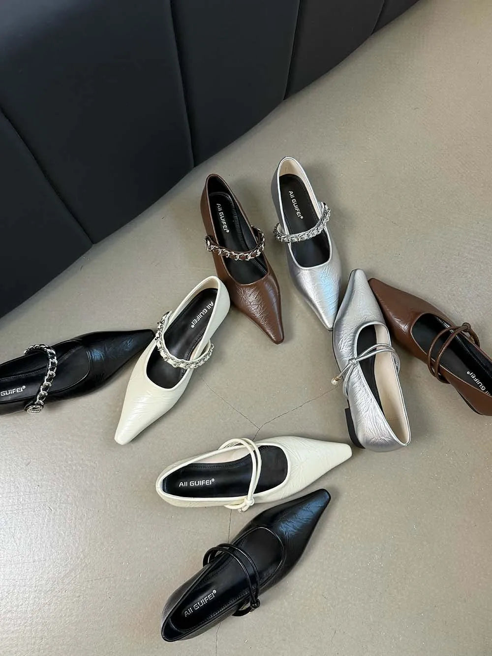 LBSFY  -  Pointed Toe Women Loafers 2024 New Arrivals Casual Mules Metal Chain Low Flat Heeled Black Silver Brown White Loafers Size 35-40