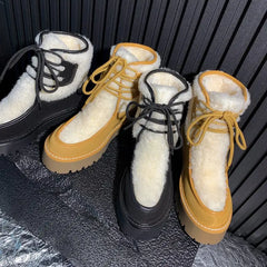 LBSFY  -  Cow Suede Snow Boots Women Lace Up Wool Blend Winter Boots Fashion Warm Ankle Boots Ladies Shoes