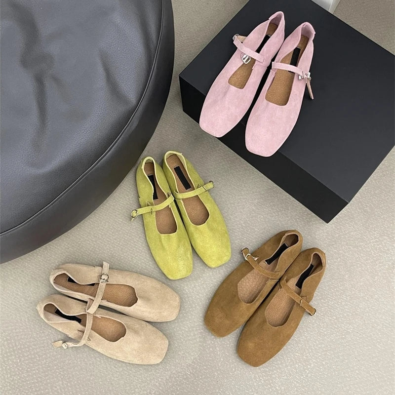 LBSFY  -  2025 new Mary Jane women's shoes suede leather non-slip ballet flat shoes square toe comfortable female shoes