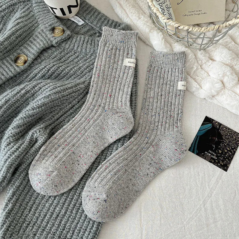 Lbsfy Wool Socks For Women Japanese Style Girls Loose Socks Wool Warm Dot yarn Casual Simple Casual Striped Female Thick Socks Soft