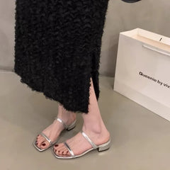 LBSFY -New Fashion Summer Female Slippers Sexy Ladies High Heels Square Open Toe Shoes Women Low Heel Sandals for Women