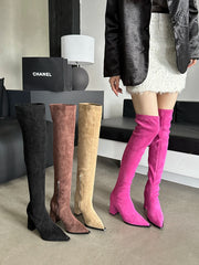 LBSFY  -  Fashion Women Sock Stretch Boots Over The Knee Booties High Heels Sexy Autumn Spring Slip On Dress Shoes Woman Size 35-40 Rose