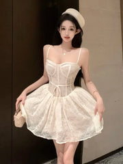 LBSFY -Y2K Sweet Lace Mini Dress Sexy Spaghetti Straps Lace-up A-Line Princess Birthday Party Dresses Female Prom Short Vestidos Mujer