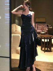 LBSFY -Fashion Spaghetti Strap Elegant Ruffles Women's Long Dresses Sleeveless Princess Party Dress Summer Slim Waist Casual Vestidos