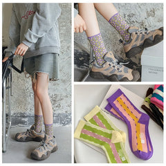 Lbsfy Winter Purple Series Socks for Women Fashion Double Needle Middle Tube Sock Commuter Trendy Geometric Socks Stripes Female Sox
