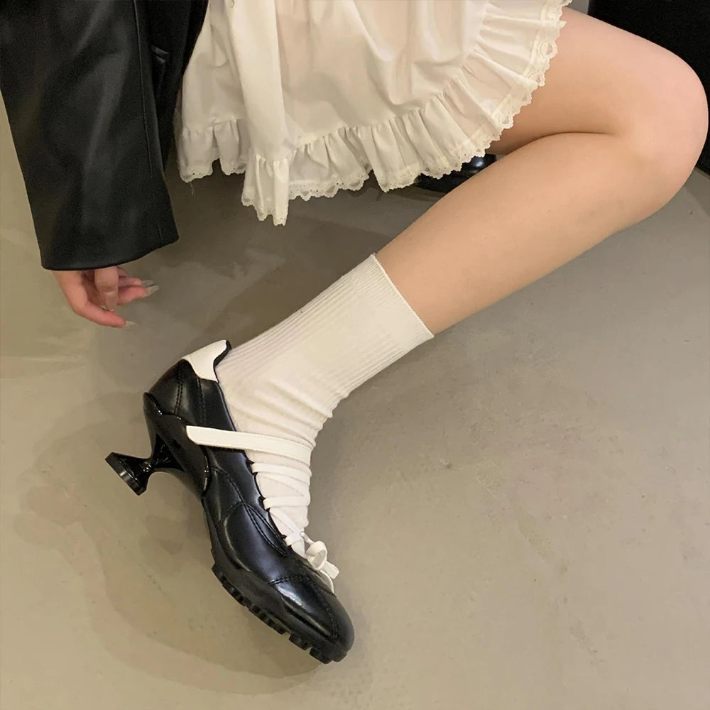 LBSFY -2025 New Sports Style Lace Up Ballet Shoes Women's Designer High Heels Mary Jane Dance Ballroom Party Prom Shoes 1.97 inch