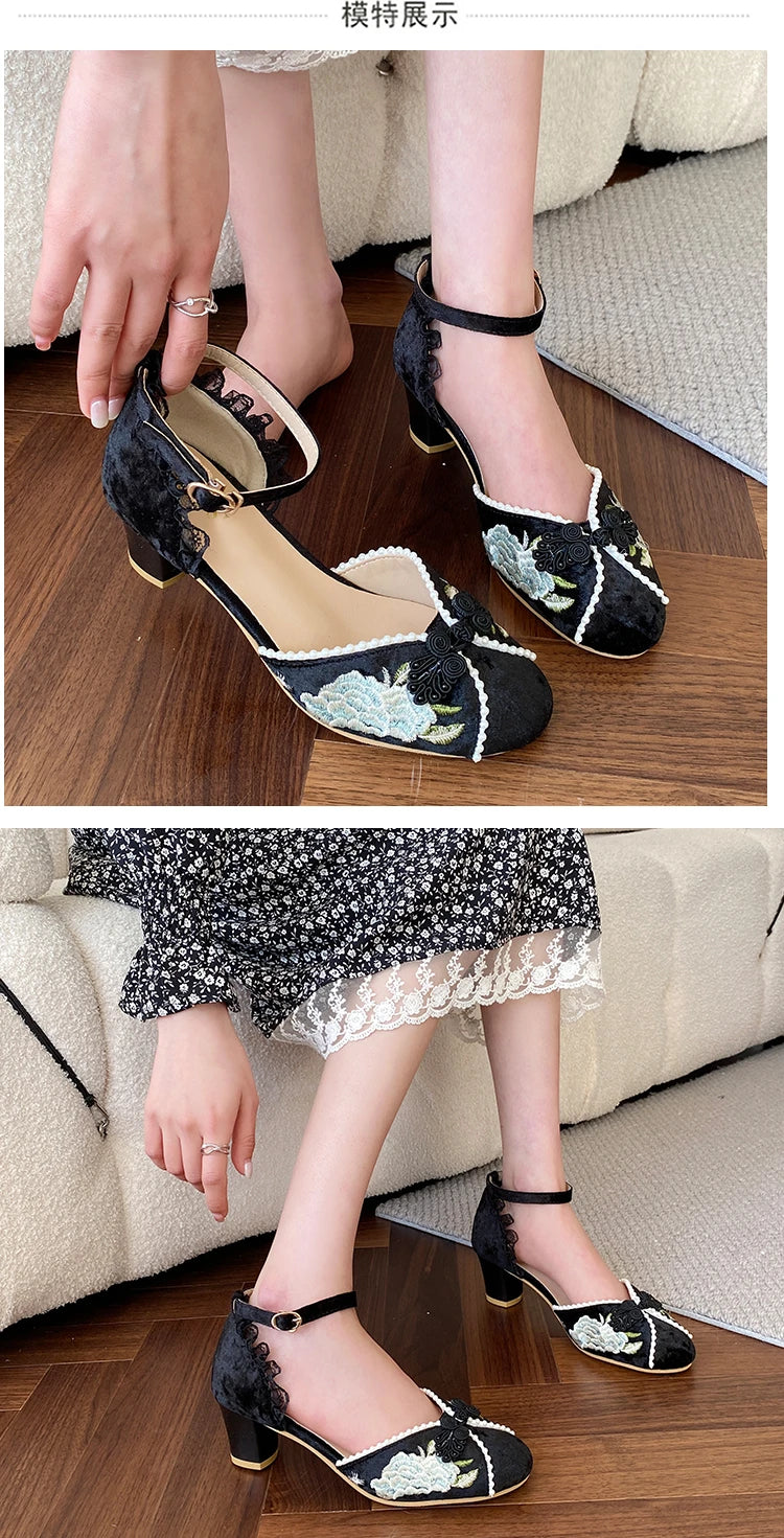 LBSFY -New Women Dress Shoes High Heels Mary Janes Shoes Denim Pumps Ankle Strap Ladies Shoe Office Zapatos Mujer
