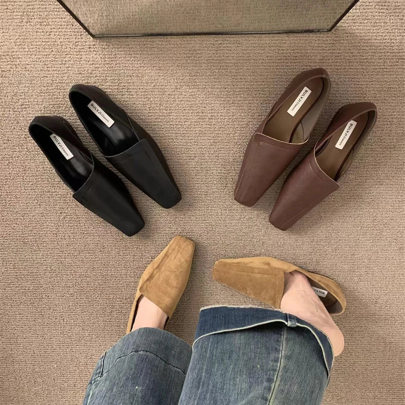 LBSFY -Flats Women Loafers Shoes Elegant Leather Square Toe Soft Shoes 2026 Trend New Brand Winter Walking Comfort Chaussures Femme