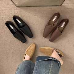 LBSFY -Flats Women Loafers Shoes Elegant Leather Square Toe Soft Shoes 2026 Trend New Brand Winter Walking Comfort Chaussures Femme