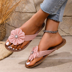 LBSFY -Summer Fashionable Lightweight Flower Large Size Slippers for Women New Round Toe Flat Sole Comfortable Casual Slippers