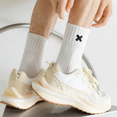 Lbsfy Spring Autumn Winter Men's Sports Mid-tube Short Crew Socks Cotton X Letter Embroidery Long Socks Casual Socks White Black Sox
